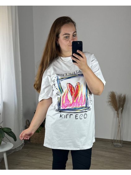 Tričko prodloužené krátký rukáv dámská nadrozměr (54/56 ONE SIZE) ITALSKá MóDA im424217/DR (Velikost 54/56, Barva bílá)