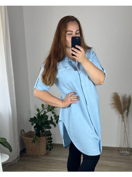 Košile dlouhý rukáv dámská nadrozměr (48/50 ONE SIZE) ITALSKá MÓDA IMC24MARIA/DR (Velikost 48/50, Barva béžová)