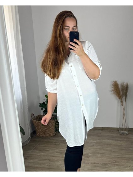 Košile dlouhý rukáv dámská nadrozměr (48/50 ONE SIZE) ITALSKá MÓDA IMC24MARIA/DR (Velikost 48/50, Barva béžová)