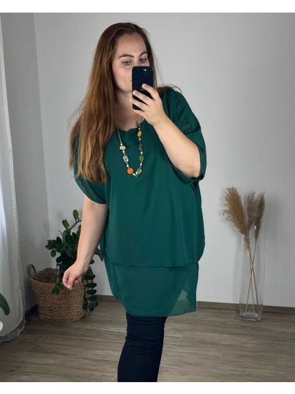 Tunika s přívěškem krátký rukáv dámská nadrozměr (54/56 ONE SIZE) ITALSKá MóDA IM424036/DU (Velikost 54/56, Barva Černá)