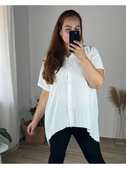 Košile krátký rukáv dámská (54/56/58 ONE SIZE) ITALSKÁ MÓDA IM424348/DU (Velikost 54/56, Barva bílá)