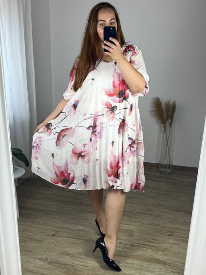 Šaty dlouhé letní dlouhý rukáv dámské nadrozměr (56/58) ITALSKÁ MÓDA IMWEC24032/DUR (Velikost 56/58, Barva bílá)