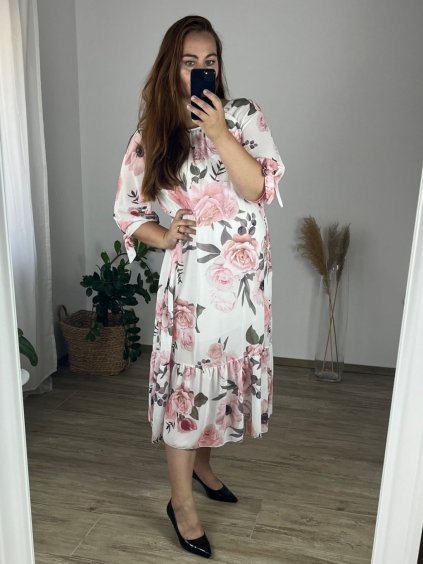 Šaty dlouhé carmen dlouhý rukáv dámské nadrozměr (50/52) ITALSKÁ MÓDA IMWEC24046/DUR (Velikost 50/52, Barva bílá)