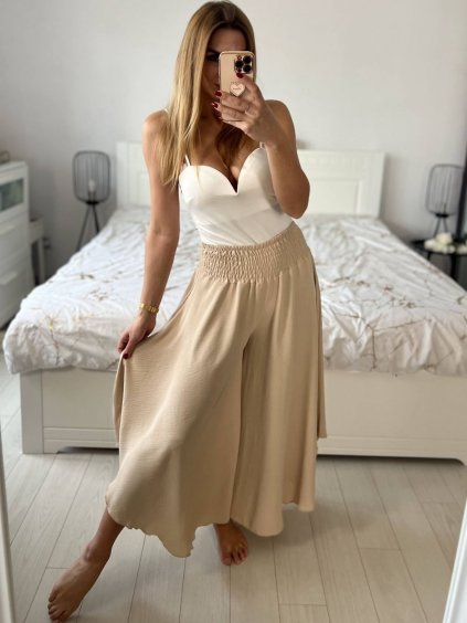 Kalhoty harémky letní dlouhé dámské Arioso (S/M/L ONE SIZE) ITALSKÁ MÓDA IM424402/DUR (Velikost S/M/L, Barva béžová)
