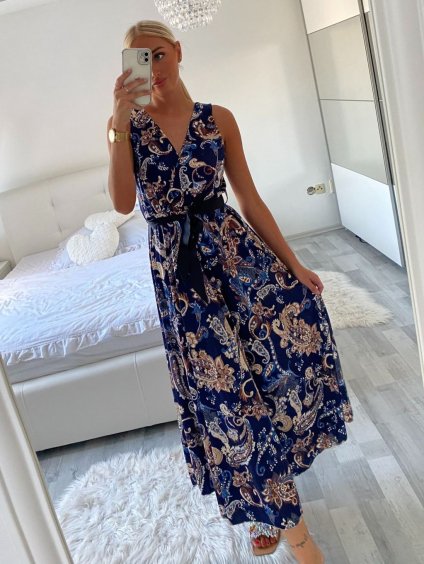 Šaty dlouhé letní icecool bez rukávu dámské (S/M/L ONE SIZE) ITALSKÁ MÓDA IMM23M2132-12/DU (Velikost M/L, Barva modrá)