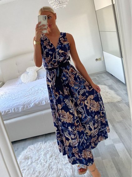 Šaty dlouhé letní icecool bez rukávu dámské (S/M/L ONE SIZE) ITALSKÁ MÓDA IMM23M2132-12/DU (Velikost M/L, Barva modrá)