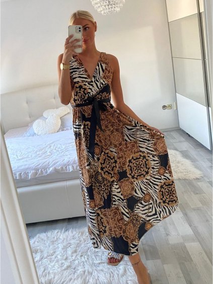 Šaty dlouhé letní icecool bez rukávu dámské (S/M/L ONE SIZE) ITALSKÁ MÓDA IMM23M2132-14/DU (Velikost M/L, Barva zlatá)