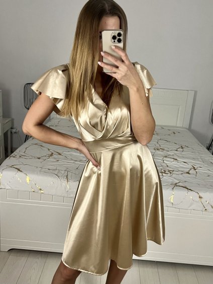 Šaty krátké společenské krátký rukáv dámské (S/M ONE SIZE) ITALSKÁ MÓDA IMPSH236544/DU (Velikost S/M/L, Barva béžová)