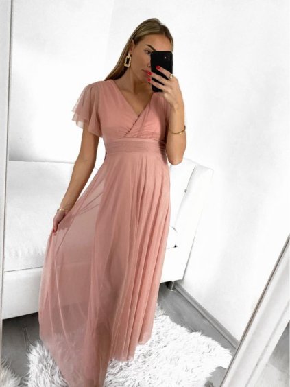 Šaty společenské elegantní krátký rukáv dámské (S/M ONE SIZE) ITALSKÁ MÓDA IMPSH223589L/DUR