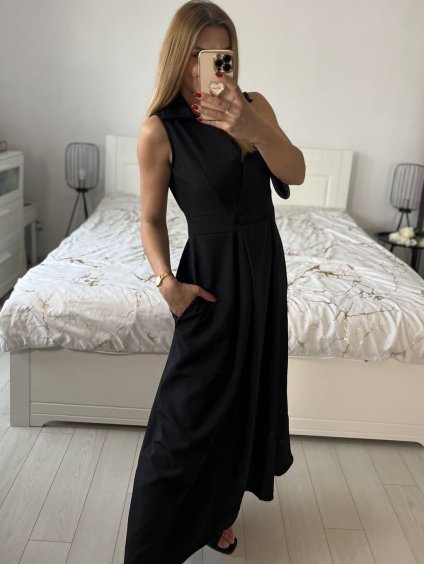 Šaty košilové krátký rukáv dámské (S/M/L ONE SIZE) ITALSKÁ MÓDA IMWCA24345/DU (Velikost S/M/L, Barva Černá)