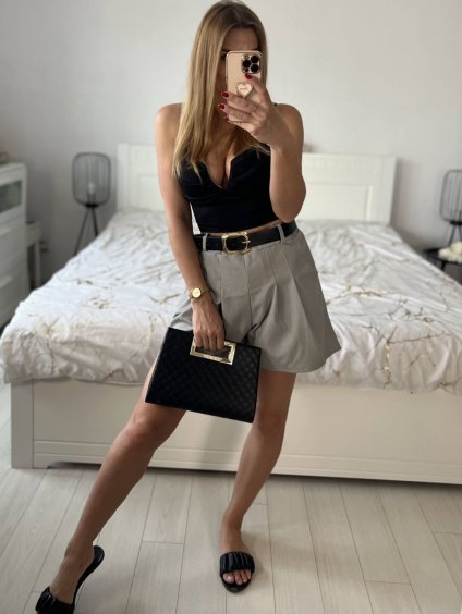 Kraťasy šortky elegantní dámské (S/M/L ONE SIZE) ITALSKÁ MÓDA IMWAD24163/DU (Velikost S/M/L, Barva béžová)