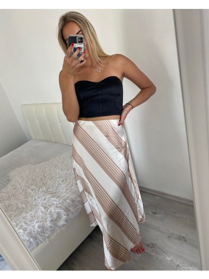 Sukně středně dlouhá saténová dámská (S/M ONE SIZE) ITALSKÁ MÓDA IMM24M6886A/DU (Velikost S/M/L, Barva béžová)
