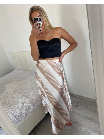 Sukně středně dlouhá saténová dámská (S/M ONE SIZE) ITALSKÁ MÓDA IMM24M6886A/DU (Velikost S/M/L, Barva béžová)