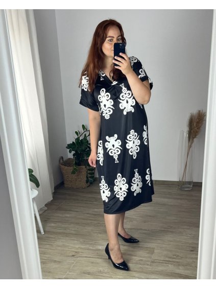 Šaty letní krátký rukáv icecool dámské nadrozměrné (54/56 ONE SIZE) ITALSKÁ MÓDA IMM24M953/DU (Velikost 54/56, Barva Černá)