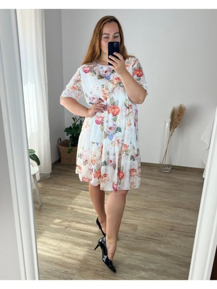 Šaty oversize letní šifonové 3/4 dlouhý rukáv dámské nadrozměr (52/54 ONE SIZE) ITALSKÁ MÓDA IMWGB24062/DR (Velikost 52/54, Barva bílá)