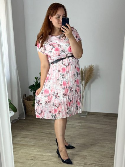 Šaty letní šifonové krátký rukáv dámské nadrozměr (50/52 ONE SIZE) ITALSKÁ MÓDA IMWGM24152/DR (Velikost 50/52, Barva bílá)