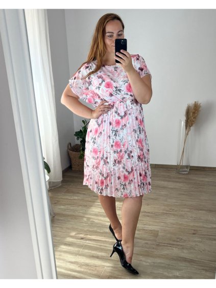 Šaty letní šifonové krátký rukáv dámské nadrozměr (50/52 ONE SIZE) ITALSKÁ MÓDA IMWGM24152/DR
