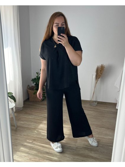 Souprava tunika a kalhoty dlouhé dámská nadrozměr (L/XL ONE SIZE) ITALSKÁ MÓDA IMWBS24231/DR (Velikost L/XL, Barva Černá)