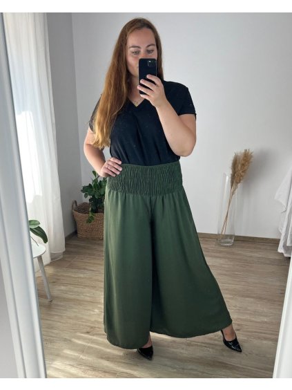Kalhoty letní dlouhé dámské nadrozměr (56/58 ONE SIZE) POLSKÁ MÓDA IMWT24039/DR (Velikost 56/58, Barva tmavě růžová)
