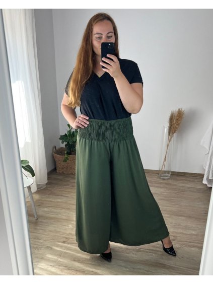 Kalhoty letní dlouhé dámské nadrozměr (56/58 ONE SIZE) POLSKÁ MÓDA IMWT24039/DR (Velikost 56/58, Barva tmavě růžová)
