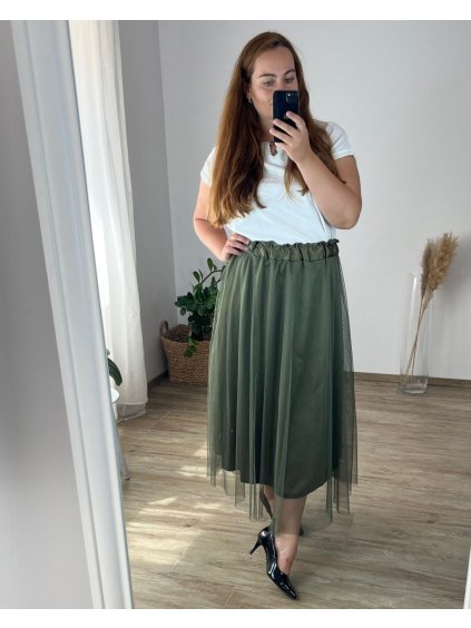 Sukně dlouhá dámská nadrozměr (48/50 ONE SIZE) ITALSKá MóDA IM424LILIE/DR (Velikost 48/50, Barva béžová)