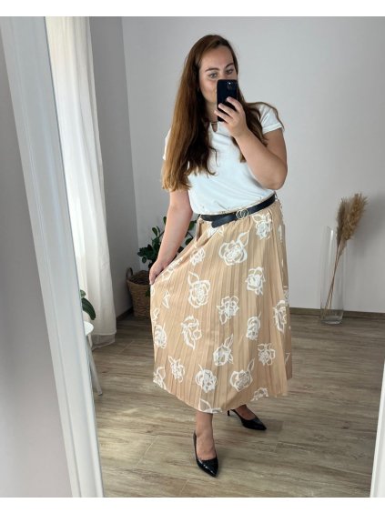 Sukně dámská nadrozměr (46/48/50 ONE SIZE) ITALSKÁ MÓDA IM424351/DR (Velikost 48/50, Barva béžová)