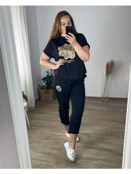 Souprava letní tunika krátký rukáv a kalhoty dámská (42/44/46 ONE SIZE) ITALSKÁ MÓDA IMWCA24522/DU (Velikost 44/46, Barva Černá)