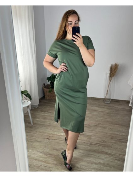 Šaty letní krátký rukáv dámské nadrozměr (50/52 ONE SIZE) ITALSKÁ MÓDA IM424392/DR (Velikost 50/52, Barva tmavě růžová)