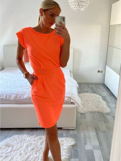 Šaty sportovní neon krátký rukáv dámské (S/M ONE SIZE) ITALSKÁ MÓDA IMM24M64297/DU (Velikost S/M/L, Barva oranžová neon)