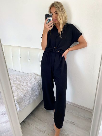 Souprava letní tunika  a kalhoty dámské (S/M ONE SIZE) ITALSKá MóDA IM324119/DU (Velikost S/M/L, Barva Černá)