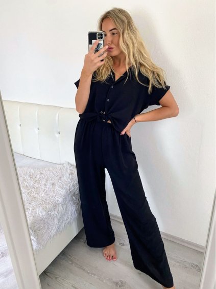 Souprava letní tunika  a kalhoty dámské (S/M ONE SIZE) ITALSKá MóDA IM324119/DU (Velikost S/M/L, Barva Černá)
