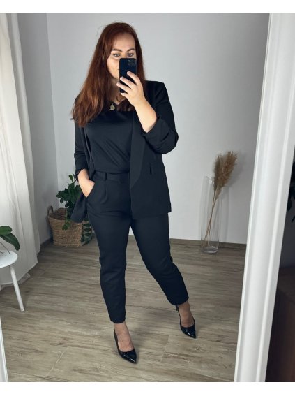 Souprava elegantní sako a kalhoty dámské nadrozměr (2XL-6XL) ITALSKÁ MÓDA IMWAD24041/DU (Velikost 2XL, Barva Černá)
