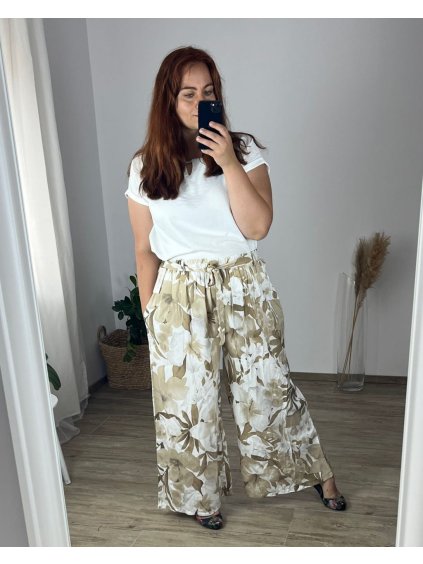 Kalhoty letní dlouhé dámské (52/54 ONE SIZE) ITALSKÁ MÓDA IM424442/DR (Velikost 52/54, Barva béžová)