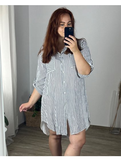Košilová tunika 3/4 krátký rukáv dámská nadrozměr (52/54 ONE SIZE) ITALSKá MODA IMSM24STRIKE/DR (Velikost 52/54, Barva bílá)