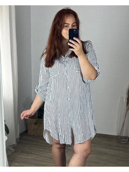 Košilová tunika 3/4 krátký rukáv dámská nadrozměr (52/54 ONE SIZE) ITALSKá MODA IMSM24STRIKE/DR
