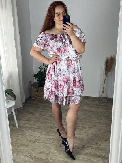 Šaty letní carmen dámské nadrozměr (54/56/58 ONE SIZE) ITALSKÁ MÓDA IMWEC24090/DUR (Velikost 56/58, Barva bílá)