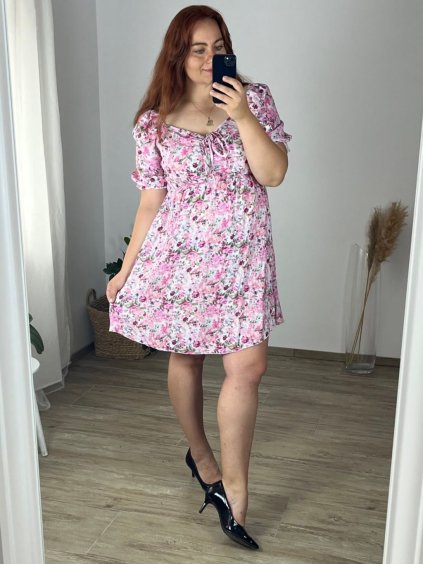 Šaty dlouhé letní carmen dlouhý rukáv dámské nadrozměr (40/42 ONE SIZE) ITALSKÁ MÓDA IMWEC24081/DUR (Velikost 40/42, Barva růžová)