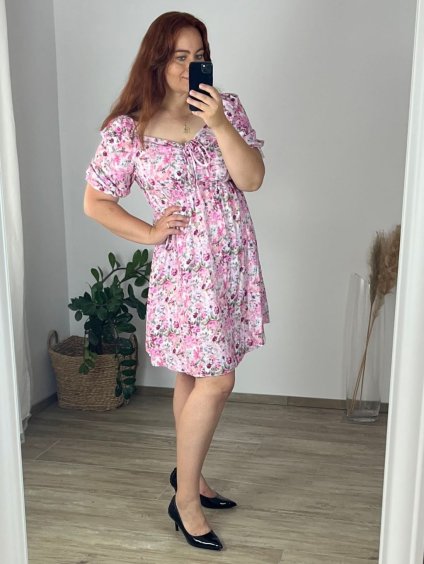 Šaty dlouhé letní carmen dlouhý rukáv dámské nadrozměr (40/42 ONE SIZE) ITALSKÁ MÓDA IMWEC24081/DUR (Velikost 40/42, Barva růžová)