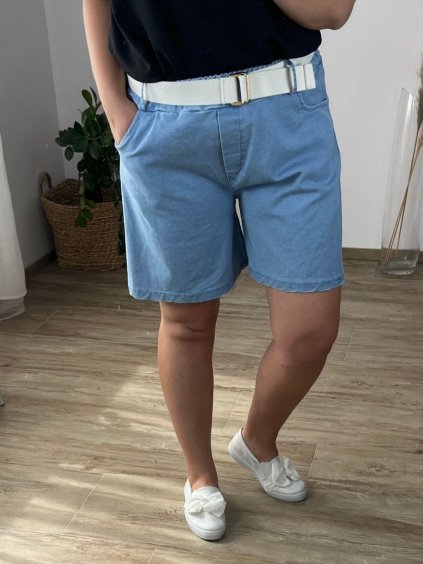Kraťasy šortky s páskem dámské nadrozměr (48/50ONE SIZE) ITALSKÁ MÓDA IMWEC24083/DUR (Velikost 48/50, Barva světle modrá)