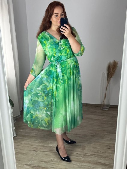 Šaty dlouhé šifonové dlouhý rukáv dámské nadrozměr (44/46 ONE SIZE) ITALSKÁ MÓDA IMWEC24092-1/DUR