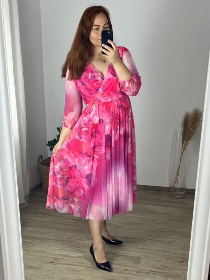 Šaty dlouhé šifonové dlouhý rukáv dámské nadrozměr (44/46 ONE SIZE) ITALSKÁ MÓDA IMWEC24092-5/DUR