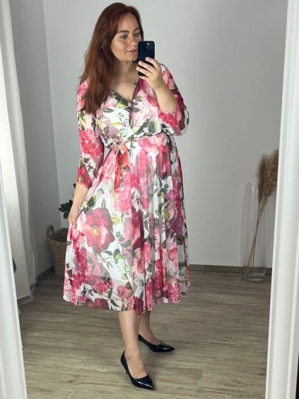 Šaty dlouhé šifonové dlouhý rukáv dámské nadrozměr (44/46 ONE SIZE) ITALSKÁ MÓDA IMWEC24092-6/DUR