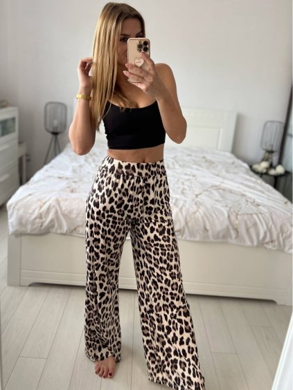 Kalhoty dlouhé letní icecool dámské (S/M ONE SIZE) ITALSKÁ MÓDA IMM24M9078-2/DU (Velikost S/M/L, Barva hnědá leopard)