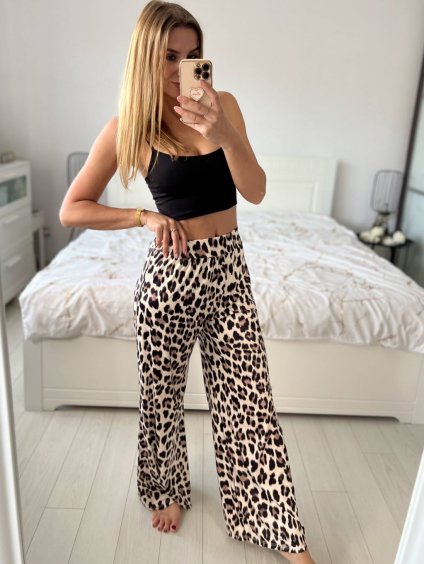 Kalhoty dlouhé letní icecool dámské (S/M ONE SIZE) ITALSKÁ MÓDA IMM24M9078-2/DU (Velikost S/M/L, Barva hnědá leopard)