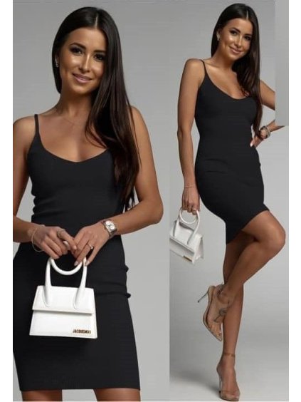 Šaty krátké letní na ramínka dámské (S/M ONE SIZE) ITALSKÁ MÓDA IMD24223 (Velikost S/M/L, Barva Černá)