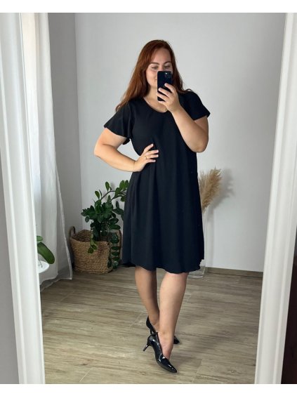 Šaty krátký rukáv dámské nadrozměr (54/56 ONE SIZE) ITALSKá MóDA IM424064/DR (Velikost 54/56, Barva Černá)