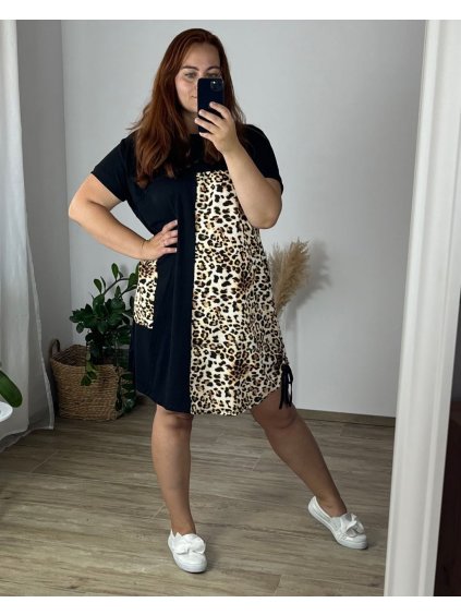 Šaty letní krátký rukáv dámské nadrozměr (56/58 ONE SIZE) ITALSKÁ MÓDA IM424336-2/DU (Velikost 56/58, Barva Černá)