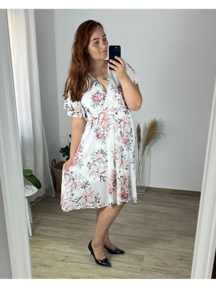 Šaty letní šifonové krátký rukáv dámské nadrozměr (48/50 ONE SIZE) ITALSKÁ MÓDA IMWGM24148/DUR (Velikost 48/50, Barva bílá)
