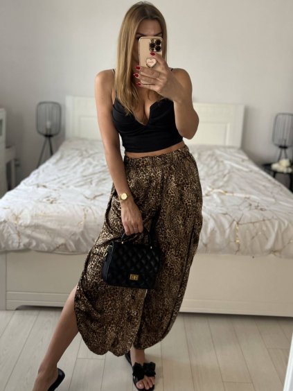 Kalhoty harémky letní dlouhé dámské Esme (S/M ONE SIZE) ITALSKÁ MÓDA IMM239535UNVZ-2/DU (Velikost S/M/L, Barva hnědá)