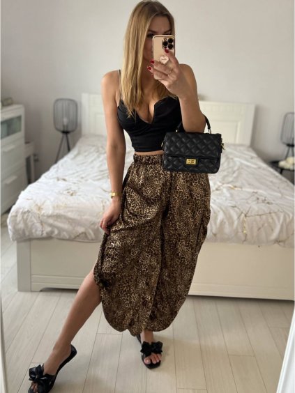 Kalhoty harémky letní dlouhé dámské Esme (S/M ONE SIZE) ITALSKÁ MÓDA IMM239535UNVZ-2/DU (Velikost S/M/L, Barva hnědá)